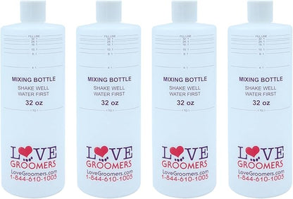 Groomer ESSENTALS 32oz Dilution Bottles - Set of 4 - Professional Dog Grooming Mixing Bottles for Shampoo, Conditioner, and Solutions