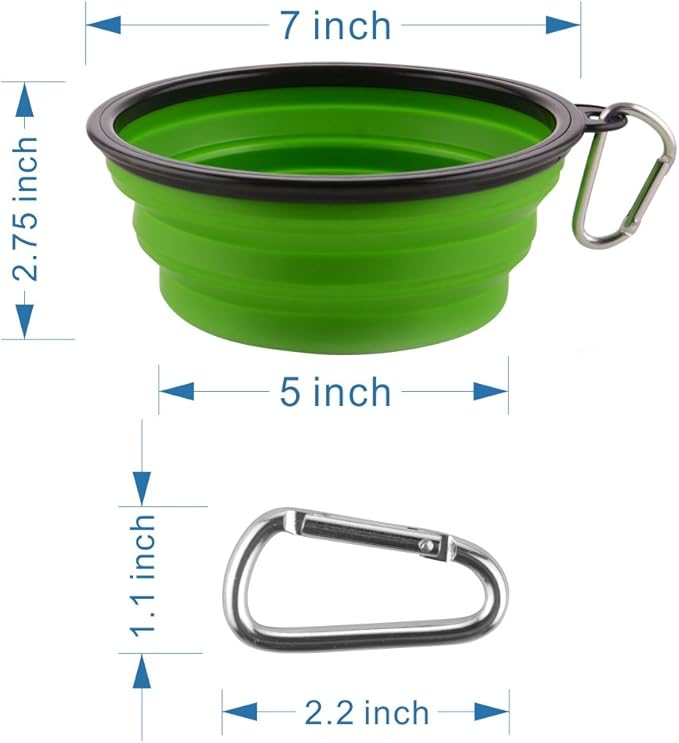 Guardians Large Collapsible Dog Bowls, 34oz Travel Water Food Bowls Portable Foldable Collapse Dishes with Carabiner Clip, 2 Pack (Green+Red)