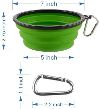 Guardians Large Collapsible Dog Bowls, 34oz Travel Water Food Bowls Portable Foldable Collapse Dishes with Carabiner Clip, 2 Pack (Green+Red)