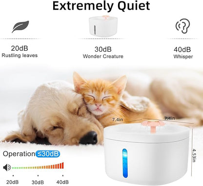 2.6L Large Capacity cat and Dog pet Water Dispenser, cat Jet Water Dispenser, with Blue Light Sterilization, Two Modes of Outlet, Low Energy Saving and Quiet