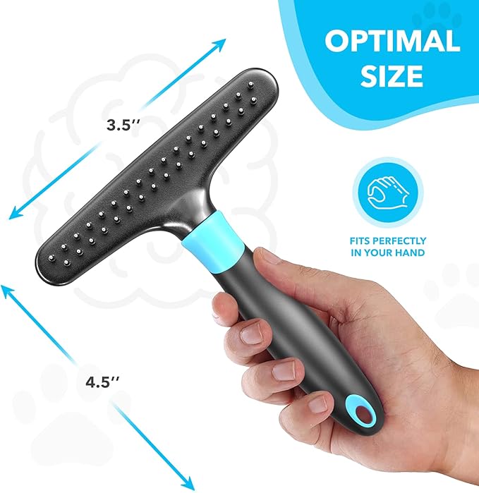 DOGI Deshedding Brush - Undercoat Rake for Dogs, Cats, Matted, Short, Long Hair Coats - Double Row Stainless Steel Pins - Reduce Shedding by 90% (Blue)