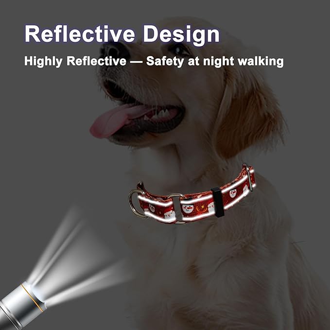 Christmas Reflective Martingale Collar for Dogs with Quick Release Buckle Holiday Dog Collars (Red Snowman, Medium)