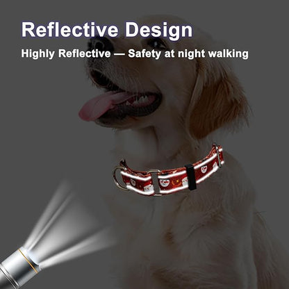 Christmas Reflective Martingale Collar for Dogs with Quick Release Buckle Holiday Dog Collars (Red Snowman, Medium)