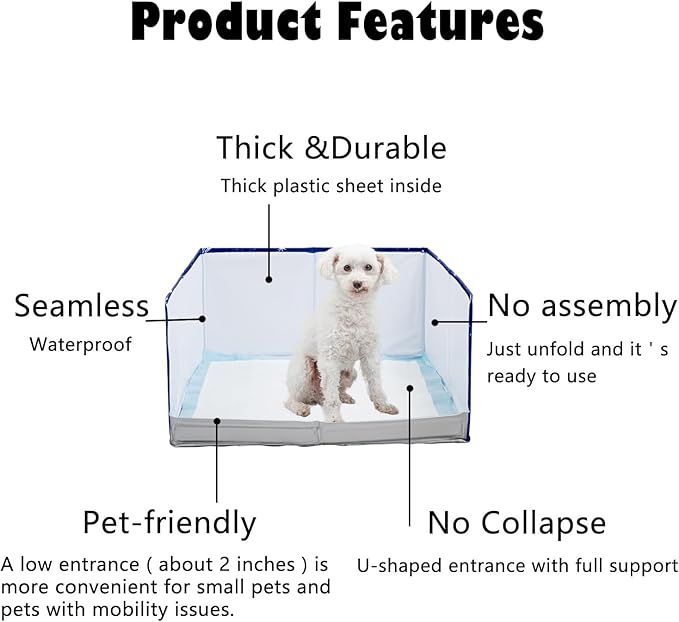 Dog Litter Box with High Walls,Pee Pad Holder Tray for Indoor Dog Potty,No Assembly,No Spill,Waterproof,Easy to Clean,Portable for Travel (Blue Star, S-23.6''Lx23.6''Wx12''H)