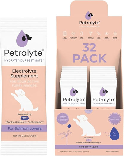 Dog Electrolytes and Joint Supplement | Hydration Support for Dogs w/Glucosamine, Chondroitin & More | Electrolytes for Dogs with Prebiotics | Salmon Lovers | 32 Packets
