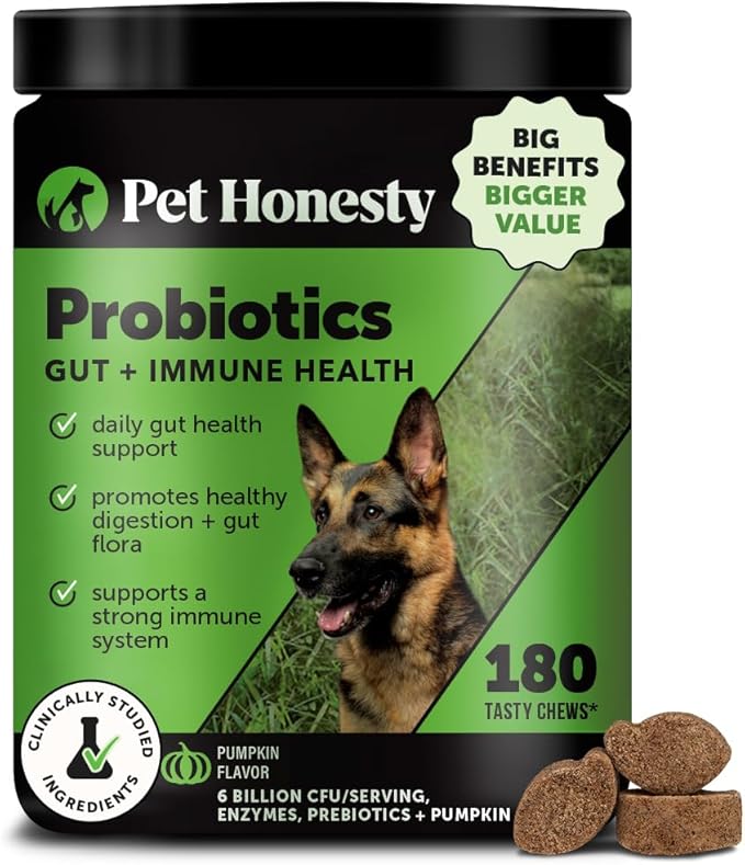 6 Billion CFU Dog Probiotics with Prebiotics, Digestive Enzymes, & Fiber - Relief for Occasional Diarrhea, Gas, Bloating & Itchy Skin - Daily Gut Health & Immune Support for All Dogs (Pumpkin, 180 ct)