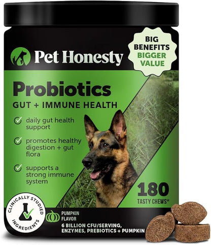 6 Billion CFU Dog Probiotics with Prebiotics, Digestive Enzymes, & Fiber - Relief for Occasional Diarrhea, Gas, Bloating & Itchy Skin - Daily Gut Health & Immune Support for All Dogs (Pumpkin, 180 ct)
