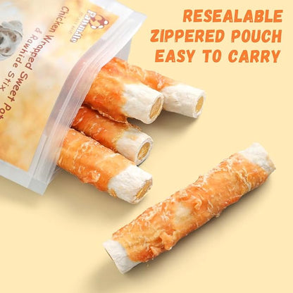 Pawmate Dog Treats Large Breed, Chicken Wrapped Rawhide Sticks with Sweet Potato Sandwich, Rawhide Dog Chews Training Rewards Snacks for Small Medium Large Dogs, 6-7 Counts, 10.6 oz