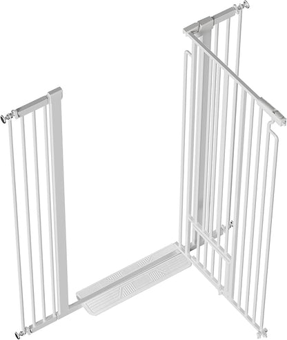 53.15" Extra Tall Cat Gate for Doorway, 29.53"-40.16" Wide Auto Close Safety Pet Gate with Small Cat Door, NO Drilling Pressure Mount Kit for Cats and Dogs, White