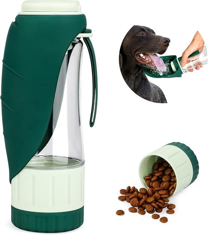 TIOVERY Upgraded Dog Water Bottle, Portable Dog Cat Puppy Pet Water Dispenser Feeder with Drinking Cup and Food Container Leak Proof for Outdoor Walking, Travel, Hiking 12OZ