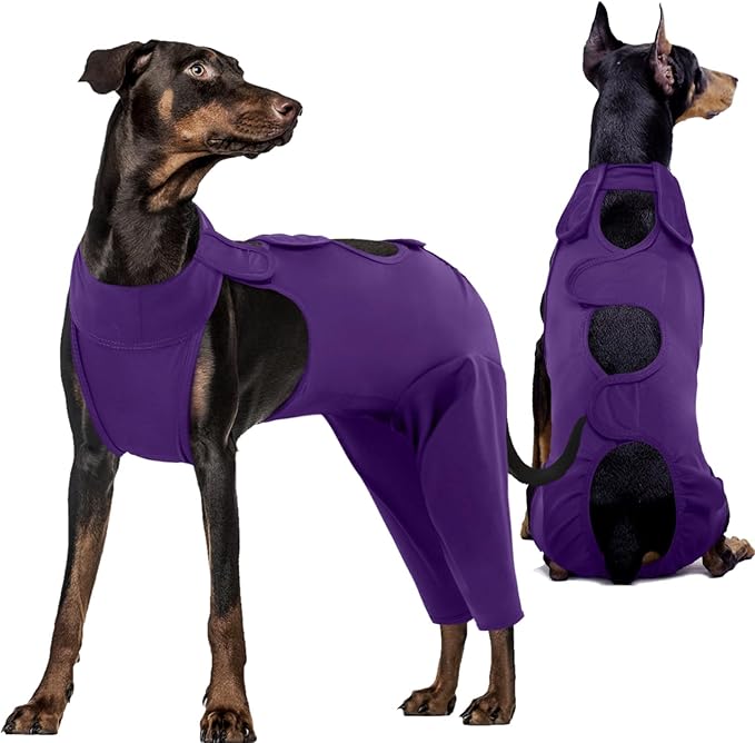 Kuoser Dog Recovery Suit for Back Legs, Thigh Wound Protective Sleeve for Dogs, Dog Recovery Sleeve for Female Male Dogs, Dog Onesie After Surgery Pet Surgical Suit for Spay Neuter, Purple L