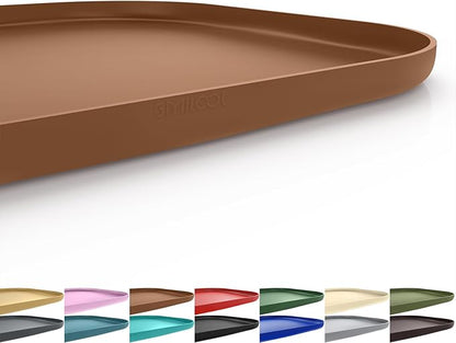 SMILOOL Silicone Pet Feeding Mat with Raised Edge for Food and Water, Dog Bowl Mats, Cat Bowls Placemat with High Lip for Floor Waterproof, Rubber Tray for Cats and Dogs 24 x 16 x0.8 Brown
