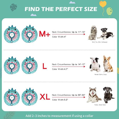 IEUUMLER Inflatable Recovery Dog Collar, Protective Donut Cone, Adjustable Soft Collar for Dog and Cat After Surgery Prevent from Biting & Scratching EU002 - Teal Dinosaur M