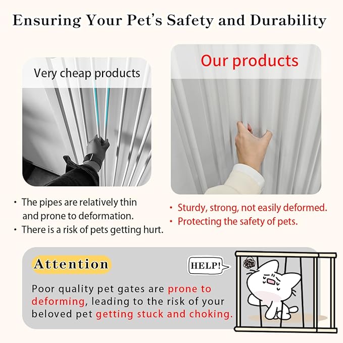 Lumizone Extra Tall Cat Gate 55.12" High Pressure Mounted Extra Wide 2025 New (17 Sizes) 1.37" Gap No Drilling Auto-Close One-Handed Operation Tall Pet Gate for Dogs(White, 55.12" H x 29.92"-34.24" W)