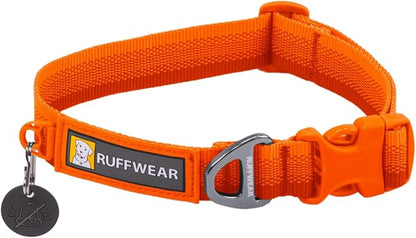 Ruffwear, Front Range Dog Collar, Adjustable Tubelok Webbing, Lightweight, Side Release Buckle, Aluminum V-Ring, Durable for Everyday Use, Blaze Orange, 20"-26"