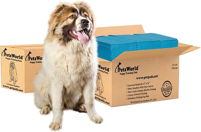 PetsWorld Enormous Dog Pee Pads 37"x54" 200 Count – XXXL Pet Pee Pads for Giant Dogs & Pets, Heavy Duty Leak-Proof Dog Training Pads, Super Absorbent Quick-Dry Potty Pads with Adhesive Tabs