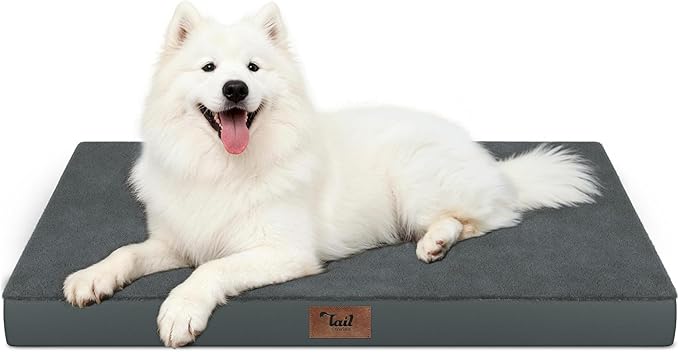 Large Comfy Washable Dog Bed, Orthopedic Egg Crate Foam Dog Crate Mat for Large Dogs with Removable Cover, 41x27 Inch, Gray