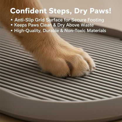 Dog Potty Tray with Handle, minandhua Indoor Puppy Potty Training Tray & Pee Pad Holder, Oval Design with Pour Spout & Non-Slip Grid, Easy-Clean for Small Medium Large Dogs (Brown)