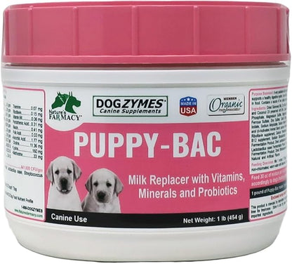 Dogzymes Puppy-Bac Milk Replacer formulated with The Proper ratios of Protein, Fat and nutrients for Growing Puppies (8 Ounce)