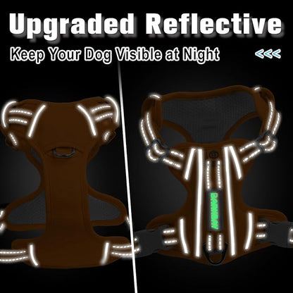 BARKBAY Dog Harness No Pull Oxford with ID Tag Pocket - Heavy Duty, Reflective, Easy Control for Large Dogs(Pumpkin Oxford,M)