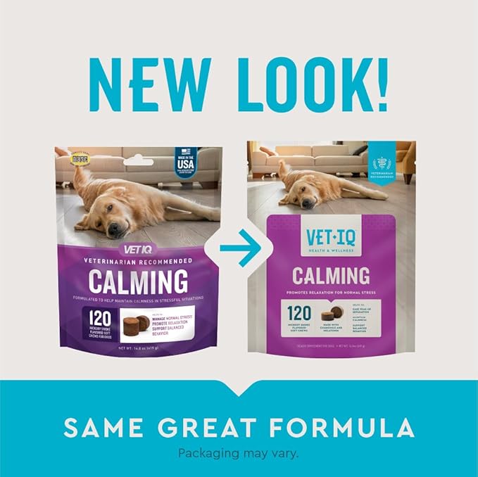 VetIQ Calming Support Supplement,Calming Chews for Dogs Help Manage Stress and Promote Relaxation,Anxiety Relief for Dogs,Made in The USA,120 Count (Pack of 2)