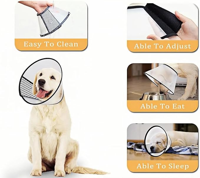 2Pcs Adjustable Dog Recovery Cone, Plastic E-Collar for Cats and Dogs After Surgery, Elizabethan Collar to Prevent Licking and Biting Wounds, for Large Medium Small Pets (White, L)