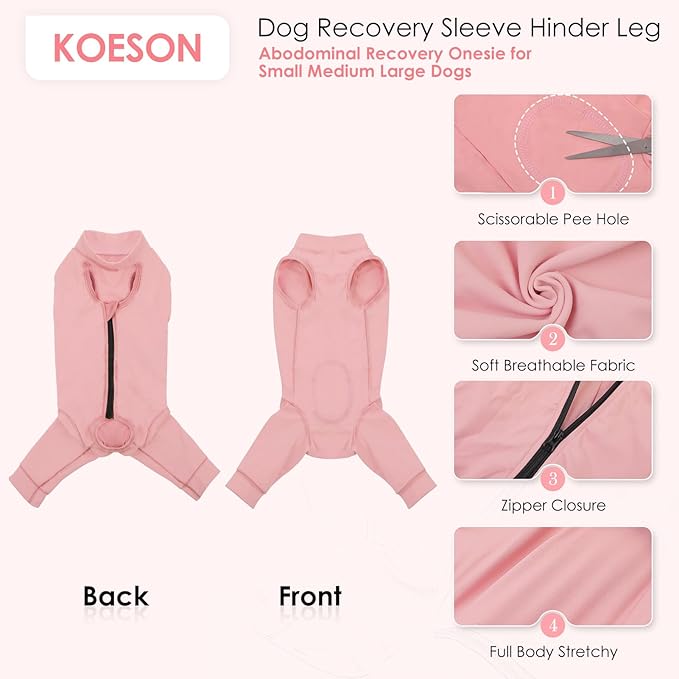 KOESON Dog Recovery Suit Hind Leg, Recovery Sleeve for Female Male Dogs, Pet Leg Sleeve to Stop Licking, Pet Rear Leg Wound Cover, Dog Spay Onesie for Wound Heal Care