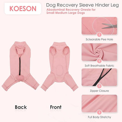 KOESON Dog Recovery Suit Hind Leg, Recovery Sleeve for Female Male Dogs, Pet Leg Sleeve to Stop Licking, Pet Rear Leg Wound Cover, Dog Spay Onesie for Wound Heal Care