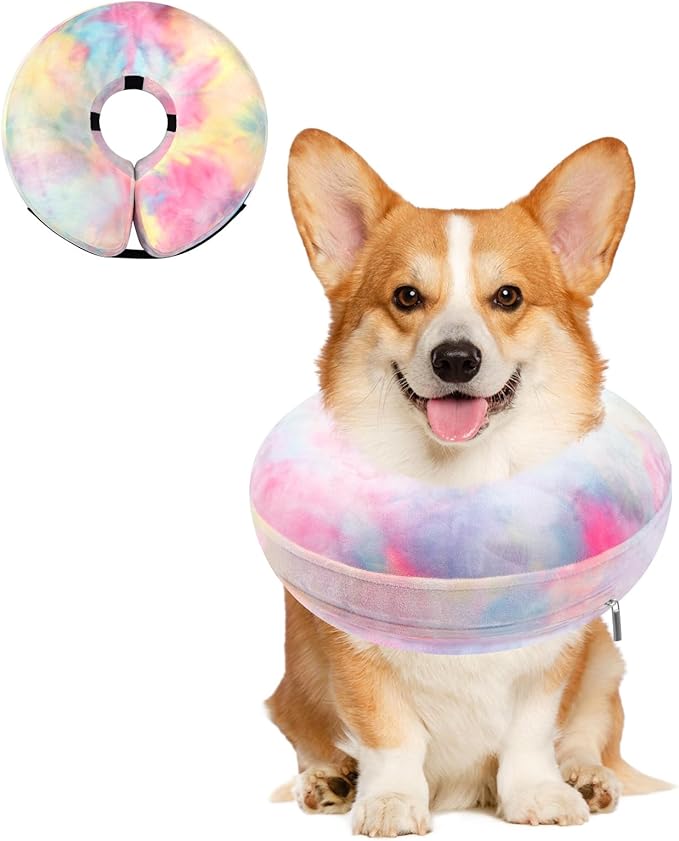 Dog Cone, Uadonile Inflatable Cone Collar for Dogs and Cats, Dog Neck Collar Recovery E-Collar Alternative After Surgery, Elizabethan Collar for Dogs Recovery(Tie-dye Pink Blue, M+)