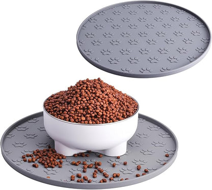 2pcs Silicone pet Food mat, Dog Food and Water mat, Raised Edge Rubber mat for Dog Bowls, Prevents Food and Water from staining Floors, Suitable for Small and Medium Pets，10.6'' (Gray-2pcs)