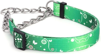 Martingale Dog Collar with Stainless Steel Chain - Limited Chain Cinch Training Collar for No Pull Training Dog - Flower Multicolor Cute Patterns - Premium No Slip Collar (HA12NO8, M)