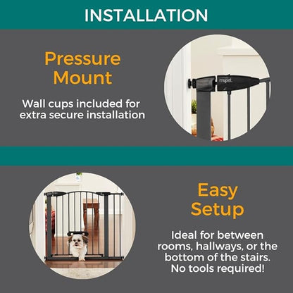 MYPET North States Wide Deco EasyPass Pet Gate with Patented Adjustable pet Door: 29.75" - 40.5" Wide Dog Gate. Pressure Mount, No Tools Needed. Dog Gates for The House, 31" Tall, Graphite