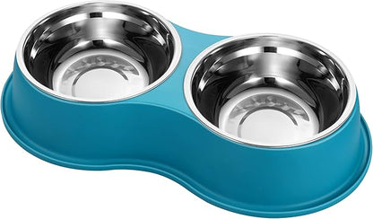 Epetslove Dog Bowls Double Dog Water and Food Bowls Stainless Steel Bowls with Non-Slip Resin Station, Pet Feeder Bowls for Puppy Medium Dogs Cats