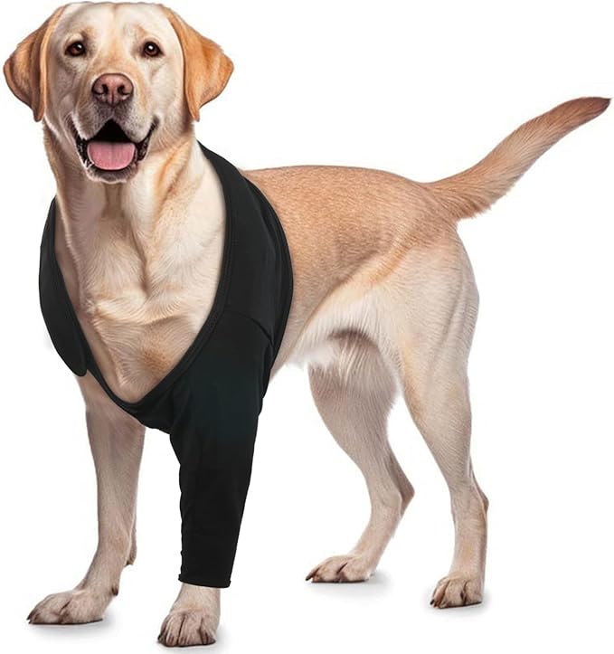 ROZKITCH Dog Arm Sleeves for Licking Front Right Left Leg, Pet Prevent Licking Wound Elbow Knee Protector, Dog Recovery Suit Cone Collar Alternative for Sprain ACL CCL Arthritis Joint Care Black 3XL