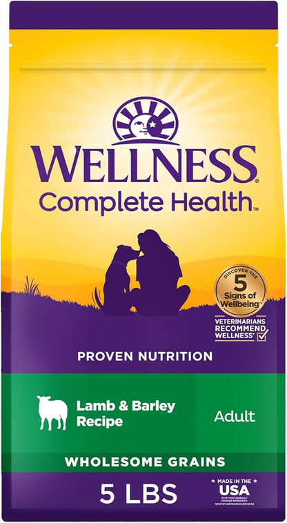 Wellness Complete Health Dry Dog Food, Wholesome Grains, Natural, Lamb & Barley, (5-Pound Bag)