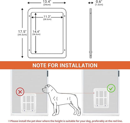 PETLESO Large Dog Door for Screen Door - 11.2" x 14.4" Magnetic Flap Pet Door with Lockable Insert for Medium to Large Dogs, Ideal for Sliding Doors, White