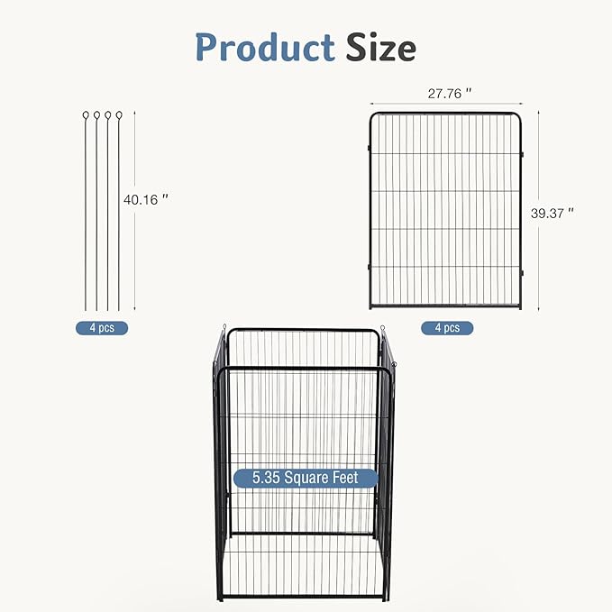 DUMOS Dog Playpen Indoor, Metal 40 Inch 4 Panels Foldable Pet Fence with Door, Outdoor Small Medium Large Dog Puppy Portable Exercise Play Pen for RV Camping, Trips, Play Yard
