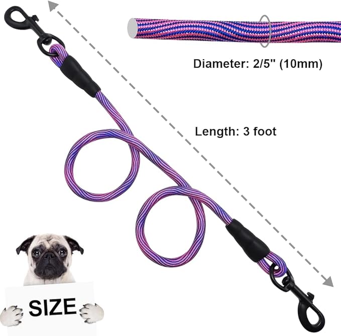 BTINESFUL 3FT Dog Tie Down, Nylon Rope Short Dog Tether Indoor Training Safety Vehicle Tether for Large Medium Strong Puppy Pink Blue