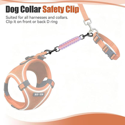 Dog Collar Safety Clip with Dual Clasps,Handmade Backup Safety Strap for Dog Harness, Collars and No Pull Harness Connectors (Pink & Light Purple)