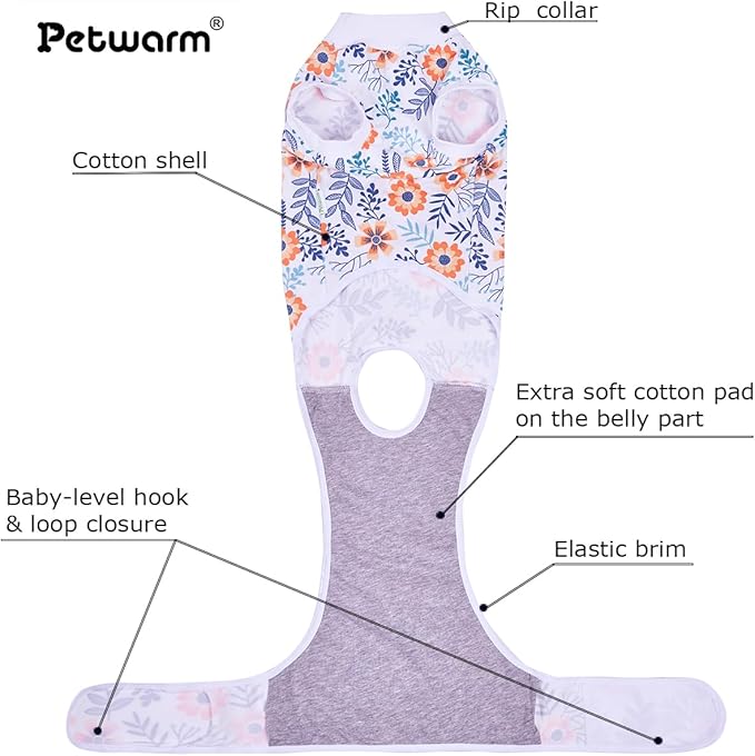 PetWarm Dog Spay Recovery Suit, Onesies for Dogs, Surgery Suit for Dogs Female After Spayed, Dog Cone Alternative After Surgery, Flower Pattern, Orange, XS