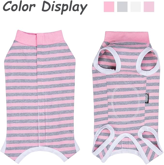 Dog Surgery Recovery Suit,Female Male Puppy Shirt,Dog Spay Neuter Onesie,E-Collar Cone Alternative,Abdominal Wound Protector,Prevent Licking Wound(Pink Gray Stripe-m)