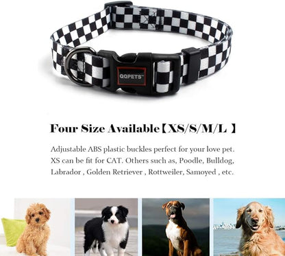 QQPETS Adjustable Soft Dog Collar: Print Flower Pink Multicolor Cute Patterns for XS Small Medium Large Pet Girl Boy Puppy Walking Running Training (XS, Plaid)