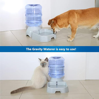Automatic Dog Cat Water Dispenser,Gravity Multi Pet Drinking Fountain,Set with Pet Bowl for Medium Dog Puppy Kitten, 1 Gallon/ 3.8L Capacity (Waterer)