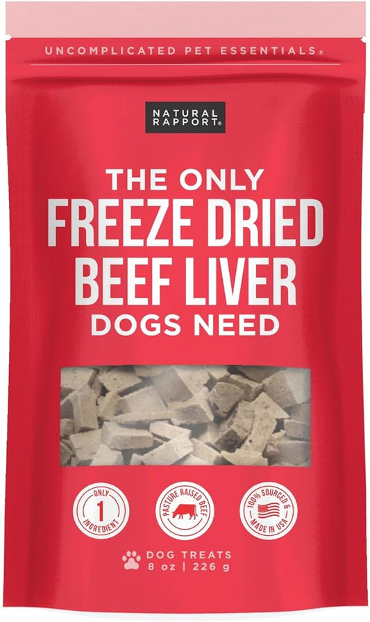 Natural Rapport Freeze Dried Beef Liver Dog Treats - Single Ingredient, USDA Beef, Training Treats for Small & Large Dogs (8 oz, 500+ Treats)