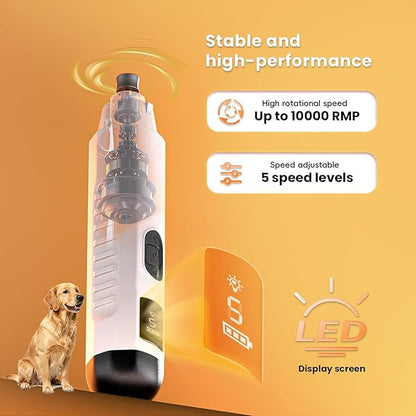 2026 New Silent Groom Pro Pet Nail Grinder, 5-Speed Dog Nail Grinder with Led Light, 40 db Quiet Painless Paws Grooming for Small Medium Large Dogs & Cats, USB Rechargeable