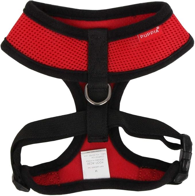 Puppia Soft Dog Harness No Choke Over-The-Head Triple Layered Breathable Mesh Adjustable Chest Belt and Quick-Release Buckle, Red, X-Small