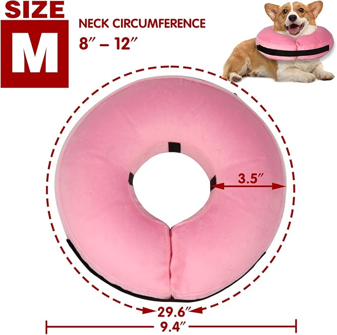 Inflatable Dog Cone Collar-Soft Protective Cone for Dogs After Surgery,Dog Donut Collar for Large Medium Small Dogs and Cats (Pink,Medium)