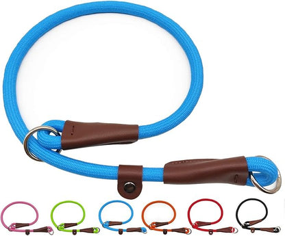 MayPaw Slip Collar Nylon Rope Adjustable Collar for Dog Training- No Pull Round Martingale Dog Collars for Small Medium Large Dogs (20" x 1/4", Blue)
