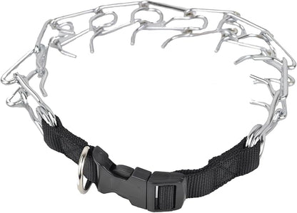 Downtown Pet Supply Chrome Plated/Nylon Prong Collar for Dogs, Small - Adjustable, No-Choke and No Pull Dog Collar with Removable Links - Pinch Collar for Dogs Under 20 lbs and 14" Neck Width