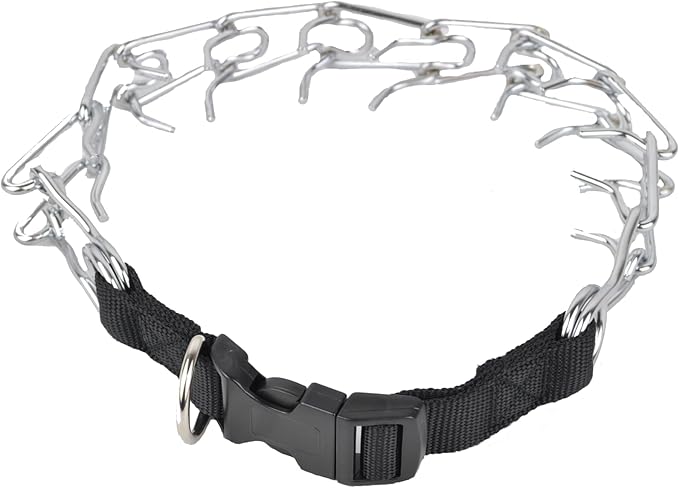 Downtown Pet Supply Chrome Plated/Nylon Prong Collar for Dogs, Large - Adjustable, No-Choke and No Pull Dog Collar with Removable Links - Pinch Collar for Dogs Over 50 lbs and 22" Neck Width
